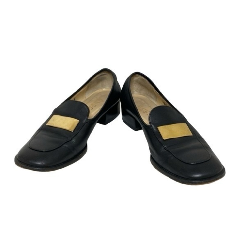 Gucci Black Leather Gold Plaque Loafers Vintage Women’s Size 6 - Picture 2 of 10